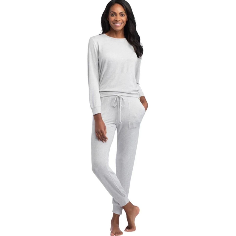 SOFTIES Dream Jersey Crew Neck Lounge Set XL Heather Gray Pockets Soft Cozy NWOT